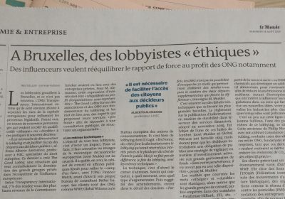 A Bruxelles, l’émergence de lobbyistes « éthiques » – Le Monde 28/08/2020